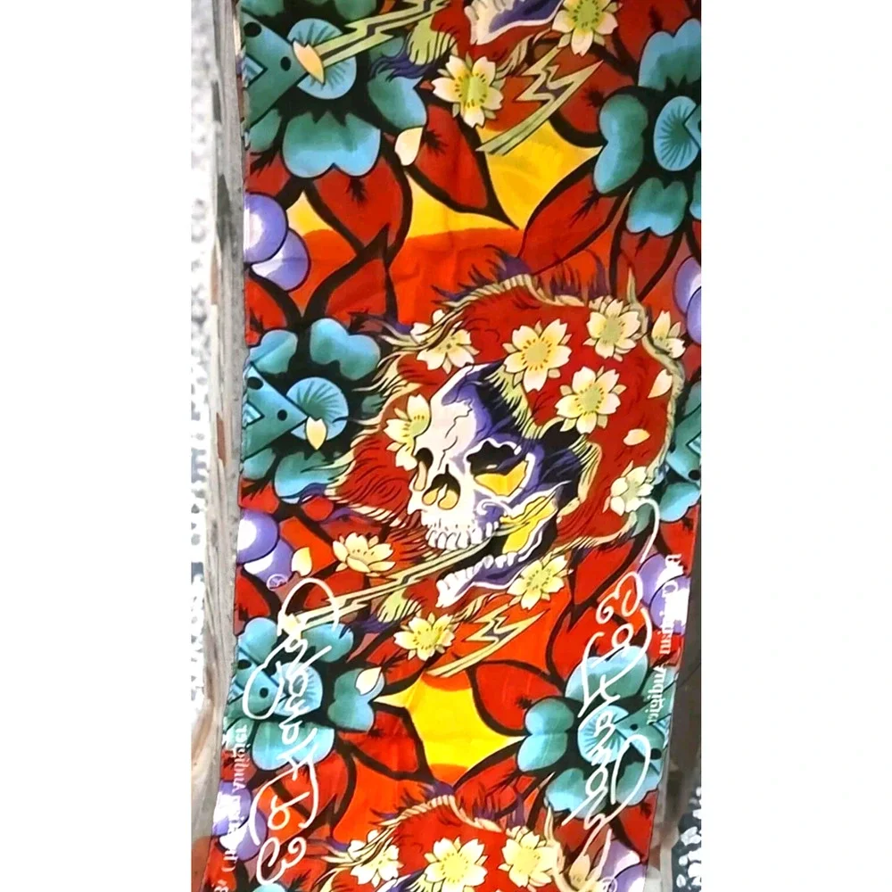 Ed Hardy Silk Scarf Skulls Signed With Zip Lock Protector Bag and Tag Card New